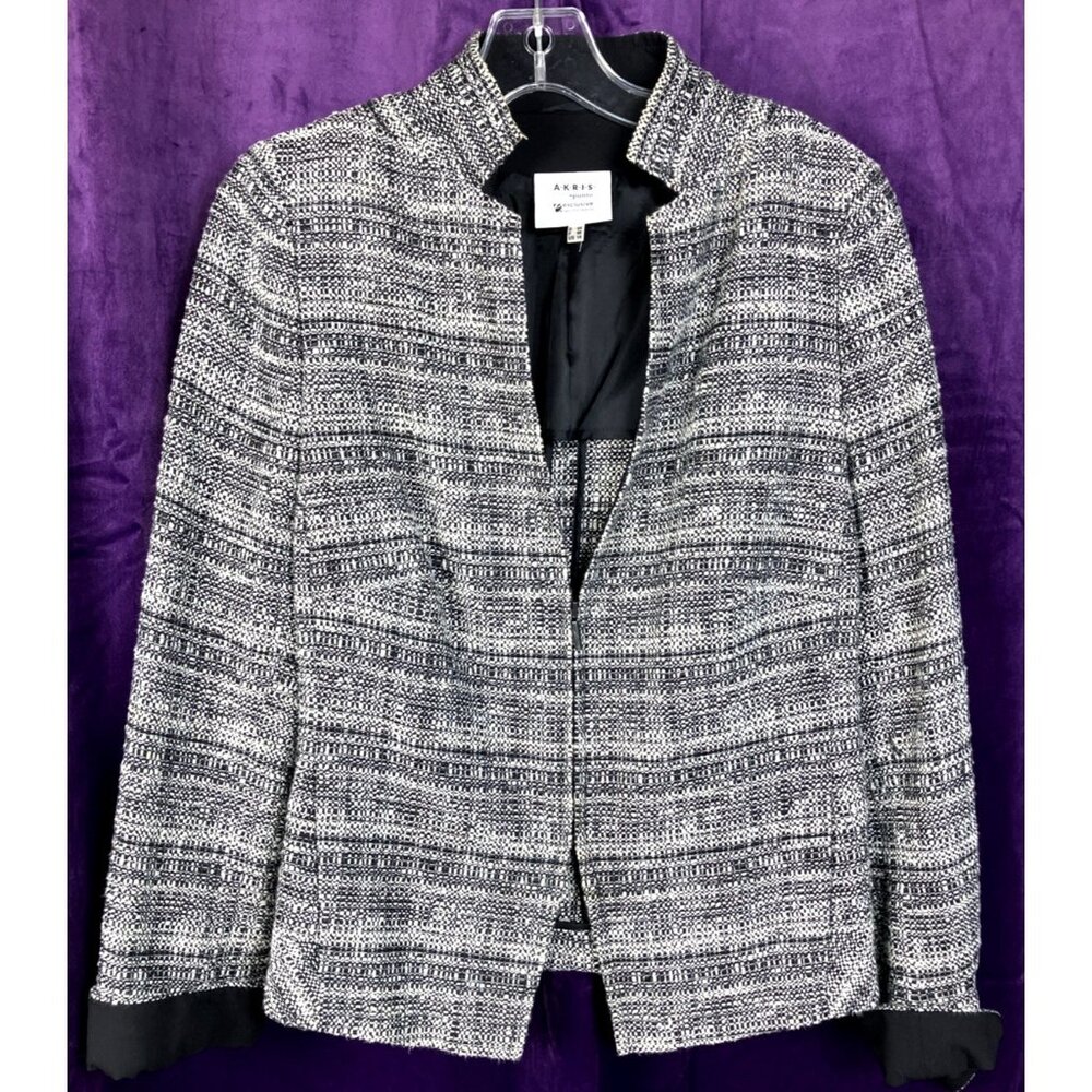 14 Akris Punto Saks Exclusive Tweed Zip Jacket Mandarin Collar